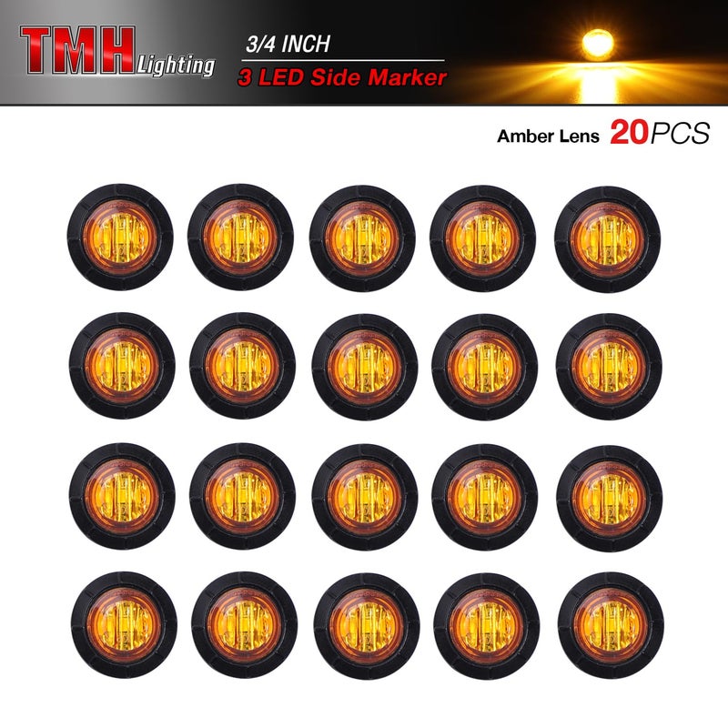 TMH (Pack of 20 3/4 Inch Mount Amber LED Clearance Bullet Marker lights, Side LED marker lights for trailer Truck RV Car Bus Van - Image 2